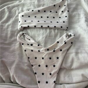 Skatie White Star Print Bikini Set size small